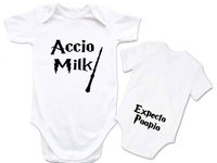 Harry Potter funny baby onesie, Accio Milk with Expecto Poopio butt print