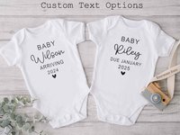 Coming Soon pregnancy announcement, Personalised newborn baby reveal onesie