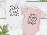 Cat baby bodysuit, My siblings have whiskers, Customised to suit Brother & Sister fur siblings