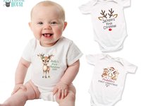 First Christmas baby reindeer personalised bodysuit 2025