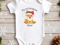 Dingo First Christmas Baby Bodysuit, Personalised Aussie Xmas Gift