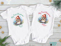First Christmas Owl Custom Personalised Baby Bodysuit 2024