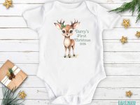 First Christmas baby reindeer personalised bodysuit 2025