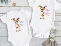 First Christmas baby reindeer personalised bodysuit 2025