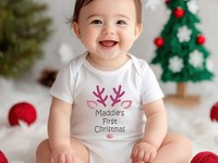 Personalised First Christmas Rudolf Reindeer Baby Bodysuit