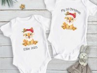 Dingo First Christmas Baby Bodysuit, Personalised Aussie Xmas Gift