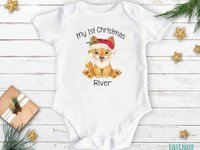 Baby Dingo First Christmas personalised bodysuit, Cute Australian animals Xmas gift, Size newborn to toddler little Aussie kids romper