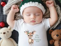 First Christmas baby reindeer personalised bodysuit 2025