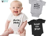 Harry Potter funny baby onesie, Accio Milk with Expecto Poopio butt print