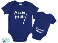 Harry Potter funny baby onesie, Accio Milk with Expecto Poopio butt print