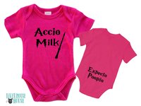 Harry Potter funny baby onesie, Accio Milk with Expecto Poopio butt print