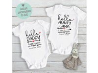 Hello Baby pregnancy announcement personalised bodysuit, I can't wait to meet you custom newborn birth reveal