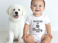 Protected by Dog Baby Bodysuit, Personalised Pet Name Romper