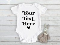 Custom personalised baby bodysuit, add your own text onesie, Australian sizes newborn to toddler, designed by Rivermouse House