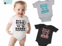 Scuba Diver baby bodysuit, Born to dive with my Daddy, Personalised to suit your snorkel family