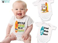 Born to go Surfing with my Daddy, Aussie Beach Baby Bodysuit