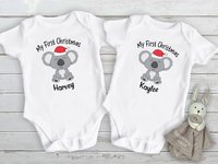 Christmas Koala Personalised Baby Bodysuit, My First Christmas Little Aussie Romper