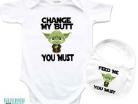 Yoda Baby Bodysuit, Change My Butt You Must, Funny Star Wars Onesie