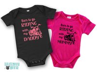 Born to go riding motorcycle baby bodysuit, custom personalised to suit
