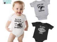 Born to go riding motorcycle baby bodysuit, custom personalised to suit