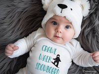 Crawl Walk Snowboard Baby Bodysuit, Winter Snow Sports Romper, Australian Kids Sizes Newborn to Toddler