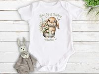 My first Easter bunny baby bodysuit, Personalised name little rabbit romper