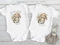 My first Easter bunny baby bodysuit, Personalised name little rabbit romper