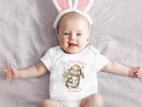 My first Easter bunny baby bodysuit, Personalised name little rabbit romper
