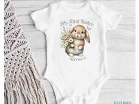 My first Easter bunny baby bodysuit, Personalised name little rabbit romper