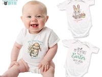 My first Easter bunny baby bodysuit, Personalised name little rabbit romper