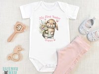 My first Easter bunny baby bodysuit, Personalised name little rabbit romper