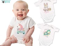 Personalised unicorn baby girl bodysuit, Pretty floral custom design, Size newborn to toddler onesie