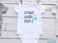 Fishing baby bodysuit, Crawl Walk Fish, Australian sizes newborn to toddler