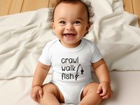 Fishing baby bodysuit, Crawl Walk Fish, Australian sizes newborn to toddler