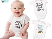Fishing baby bodysuit, Crawl Walk Fish, Australian sizes newborn to toddler