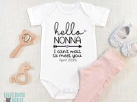 Hello Baby pregnancy announcement personalised bodysuit, I can't wait to meet you custom newborn birth reveal