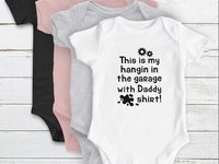 Personalised Mechanic Baby Bodysuit, Hanging in the Garage with Daddy, Aussie Car and Motorcycle Gift