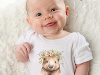 Personalised Wombat Baby Bodysuit, Cute Aussie Animal with Floral Crown