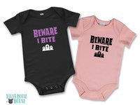 Halloween Baby Bodysuit, Beware I Bite Funny Vampire, Zombie, Graveyard Outfit