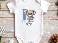 1st Christmas Personalised Koala Baby Bodysuit, Custom Name + Year