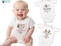Personalised Aussie Animals My First Christmas Baby Bodysuit