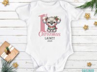 1st Christmas Personalised Koala Baby Bodysuit, Custom Name + Year
