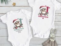 Baby Owl Personalised 1st Christmas Bodysuit, Custom Name Outfit