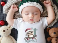 Baby Owl Personalised 1st Christmas Bodysuit, Custom Name Outfit