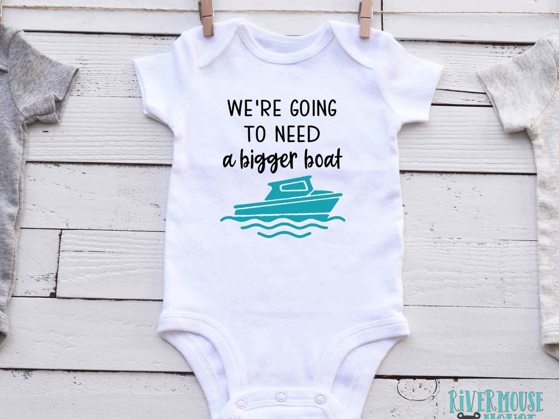We're going to need a bigger boat baby bodysuit, Funny nautical pregnancy announcement