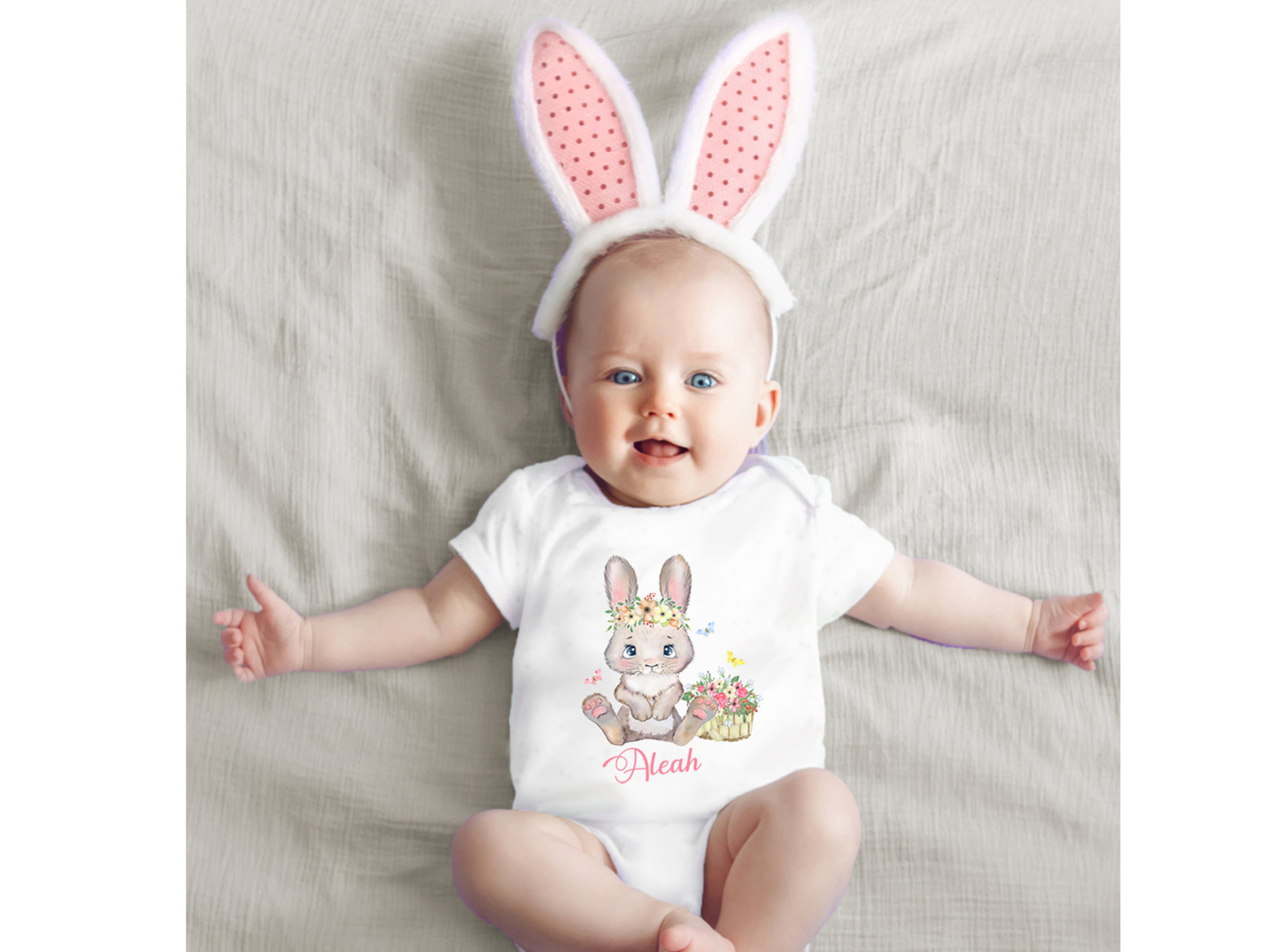 Baby Bunny Personalised Bodysuit, First Easter Rabbit Romper