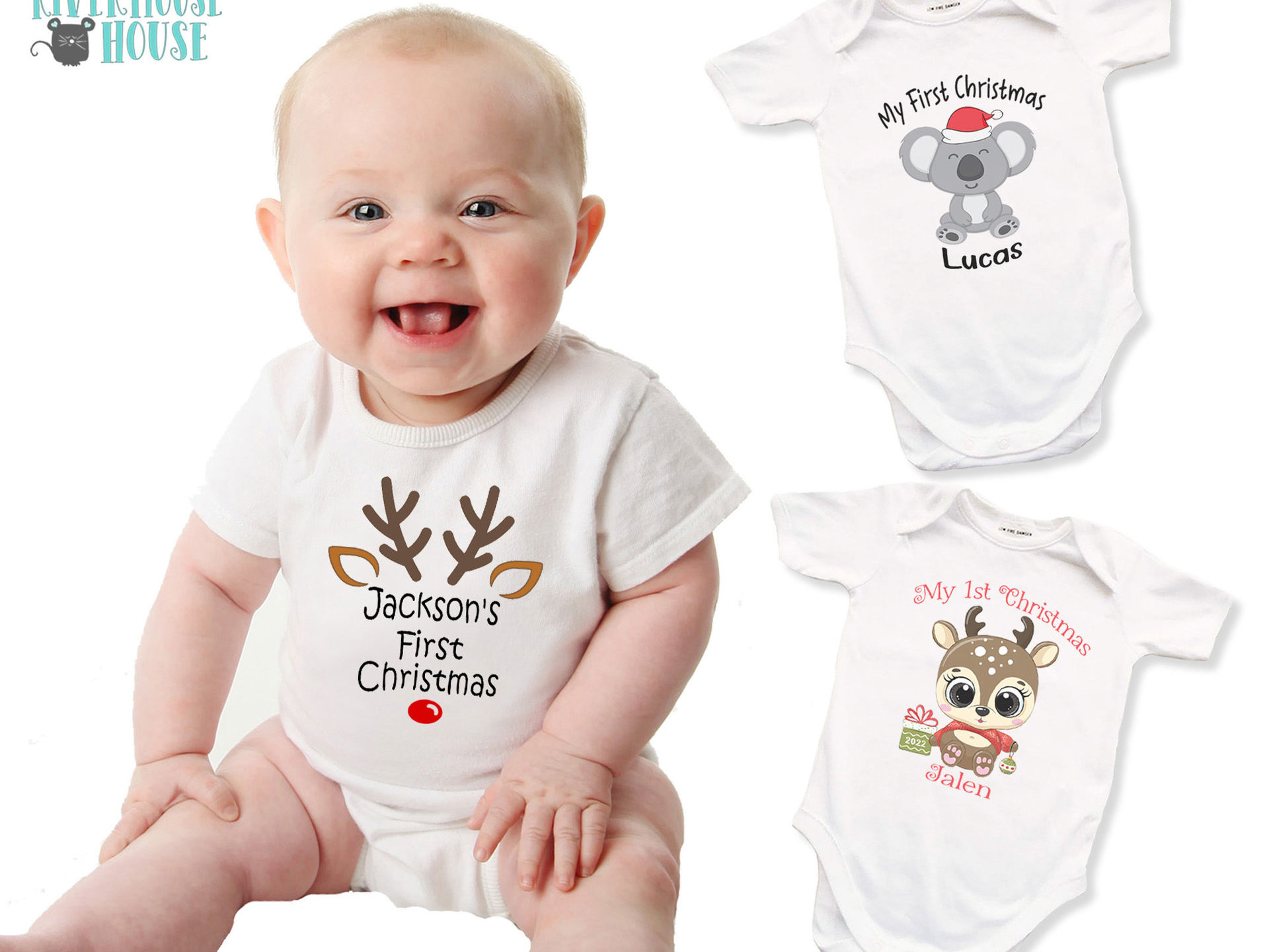 Personalised First Christmas Rudolf Reindeer Baby Bodysuit