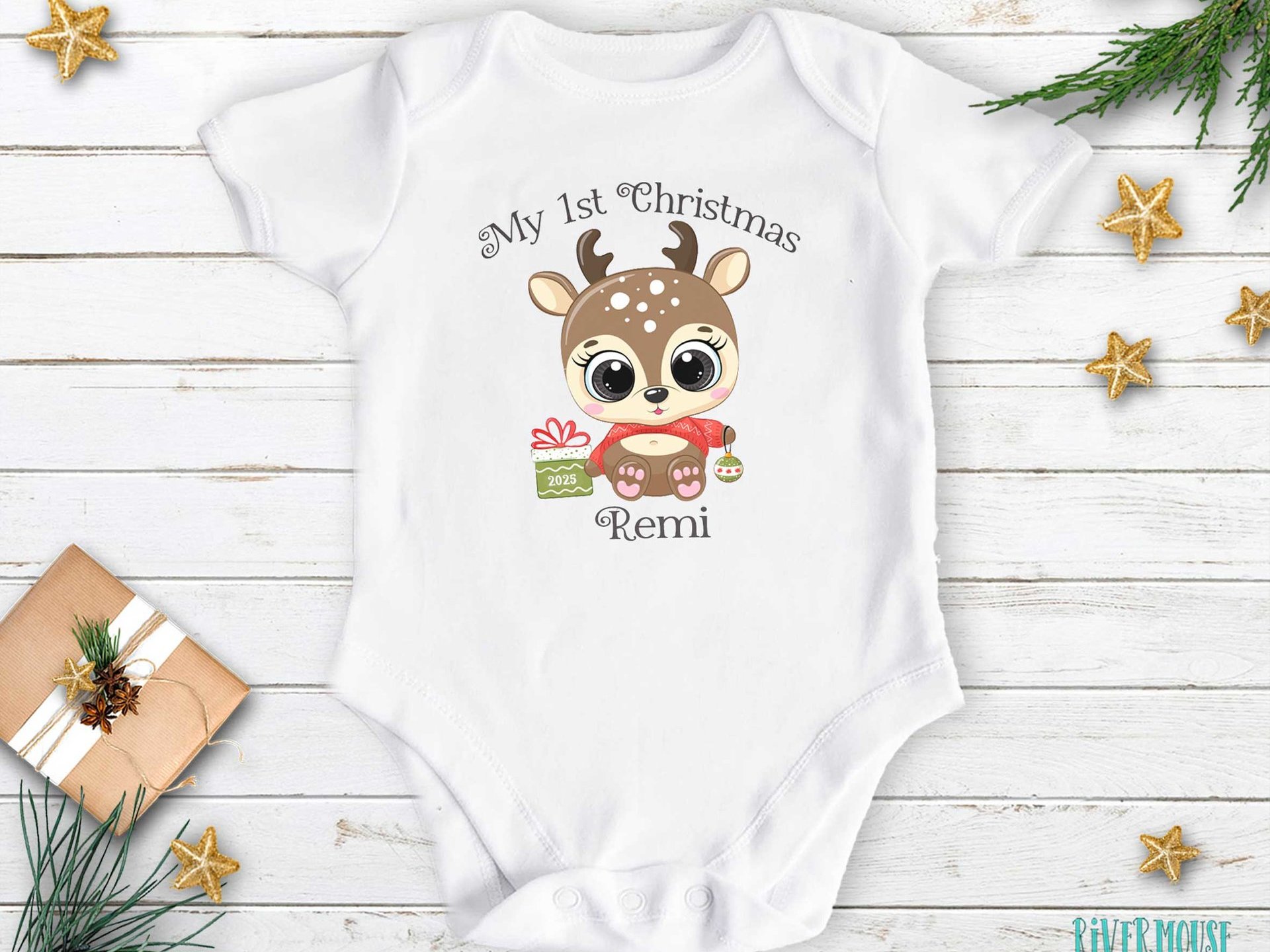My 1st Christmas Baby Reindeer Personalised Bodysuit