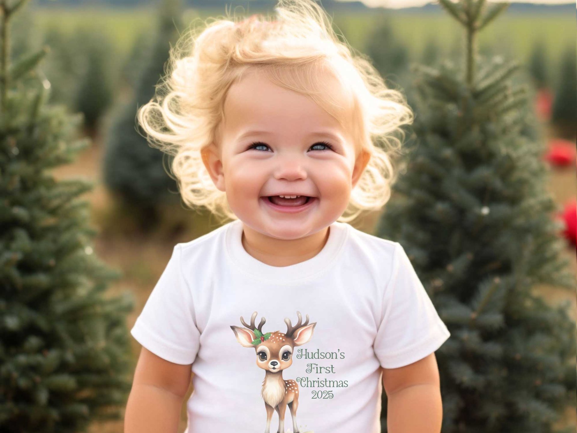 First Christmas baby reindeer personalised bodysuit 2025