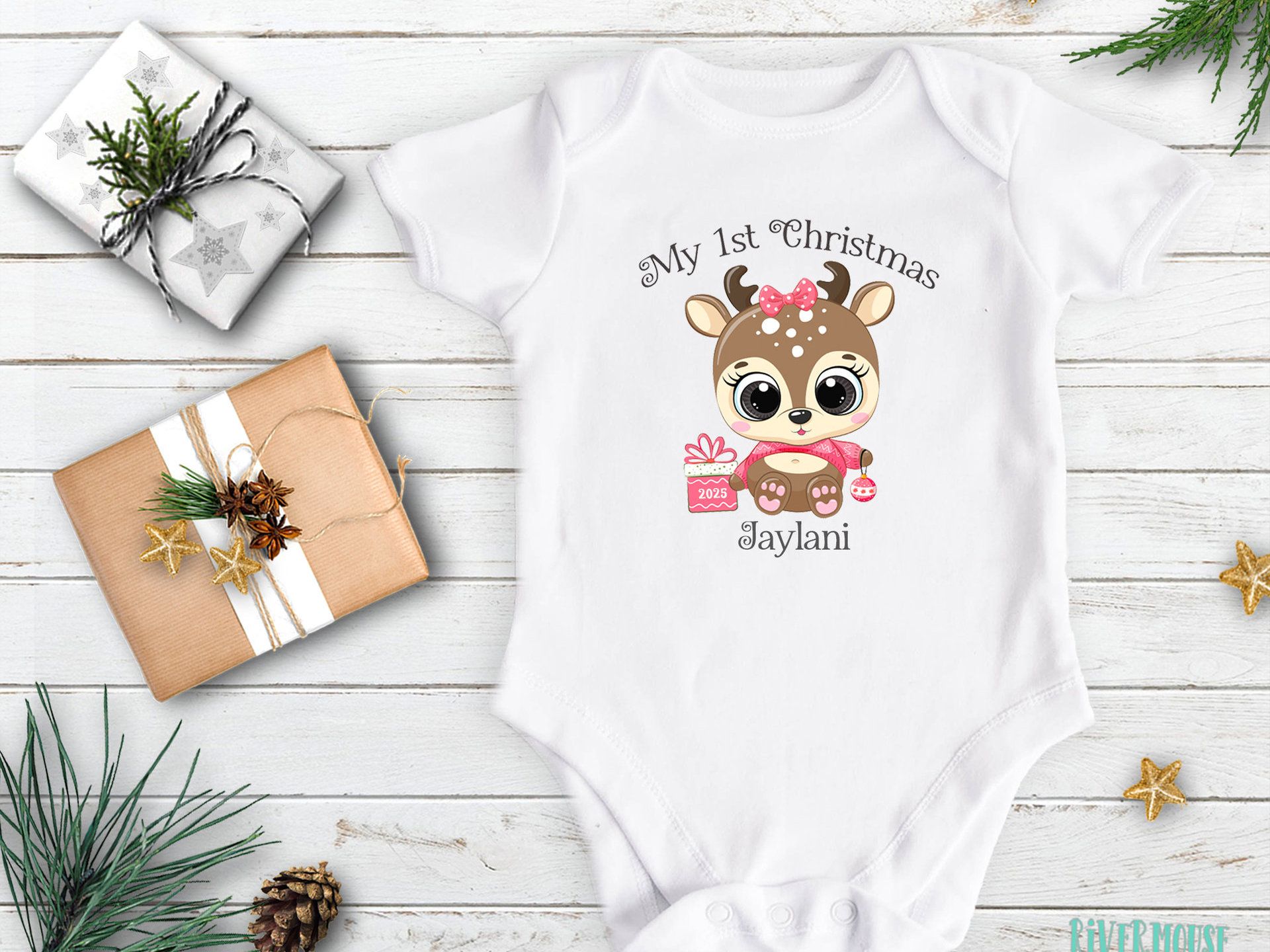 My 1st Christmas Baby Reindeer Personalised Bodysuit